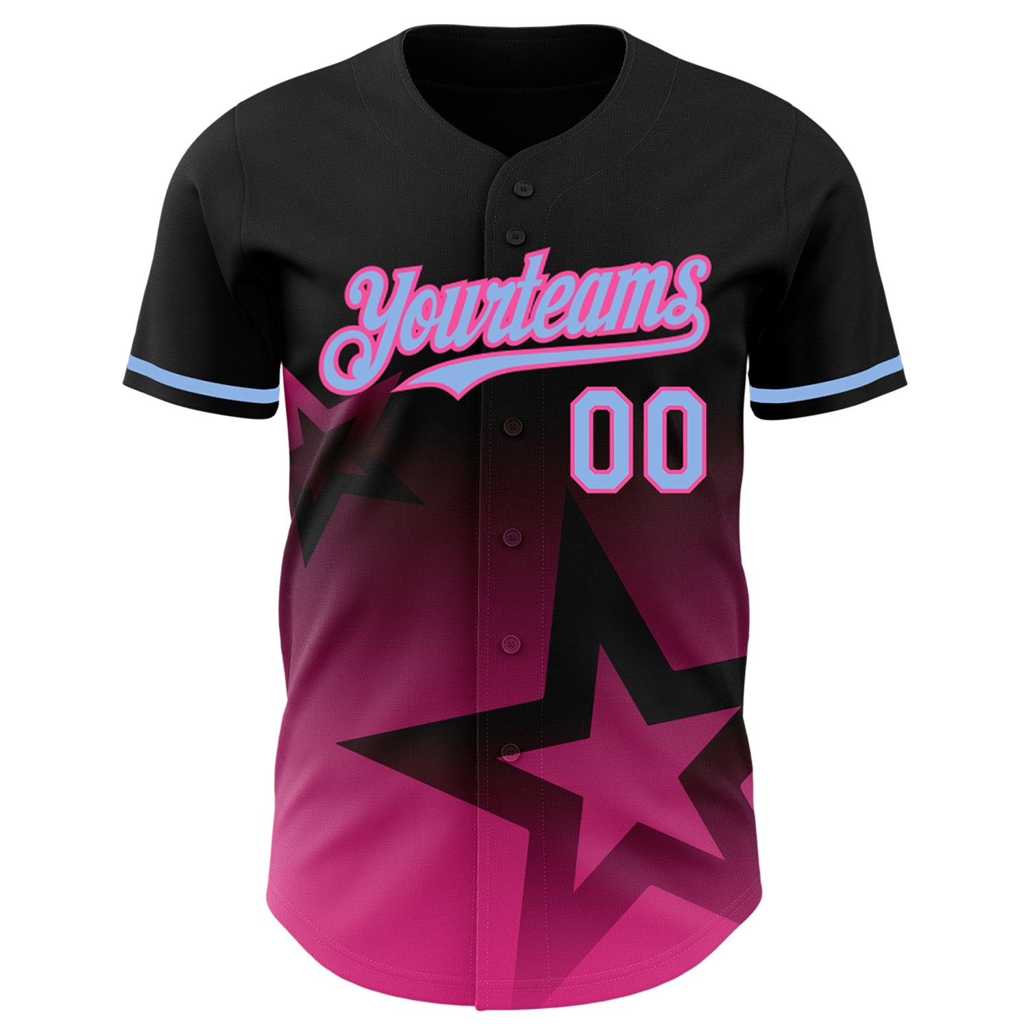 Custom Black Light Blue-Pink 3D Pattern Design Gradient Style Twinkle Star Authentic Baseball Jersey view 2
