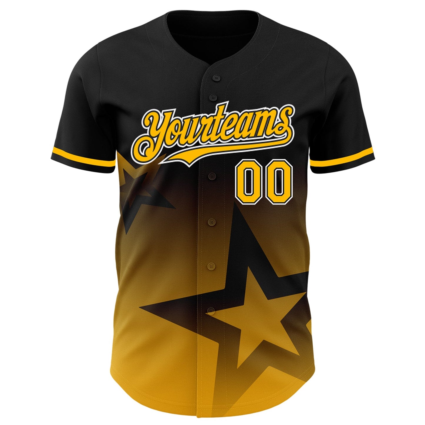 Custom Black Gold-White 3D Pattern Design Gradient Style Twinkle Star Authentic Baseball Jersey view 2