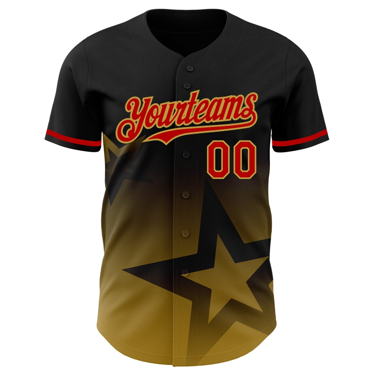 Custom Black Red Old Gold 3D Pattern Design Gradient Style Twinkle Star Authentic Baseball Jersey view 2
