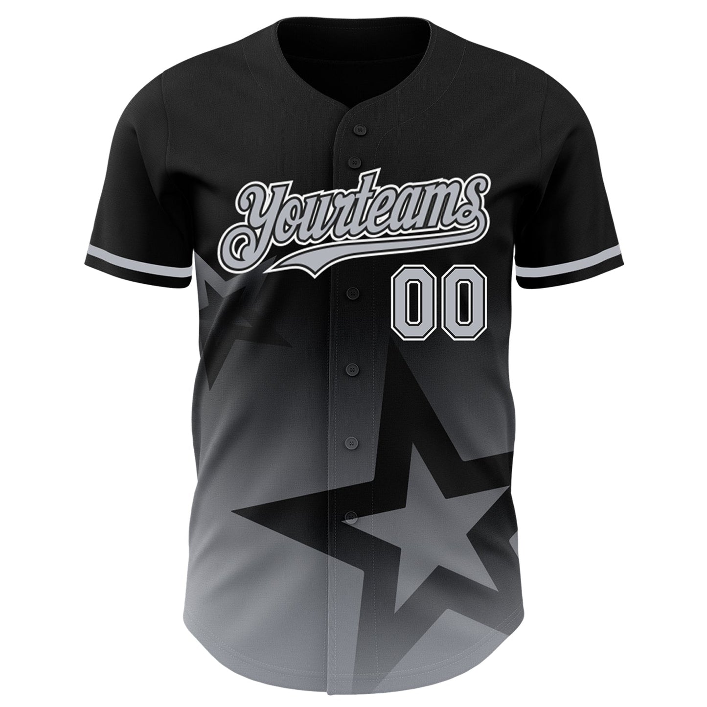 Custom Black Gray-White 3D Pattern Design Gradient Style Twinkle Star Authentic Baseball Jersey view 2