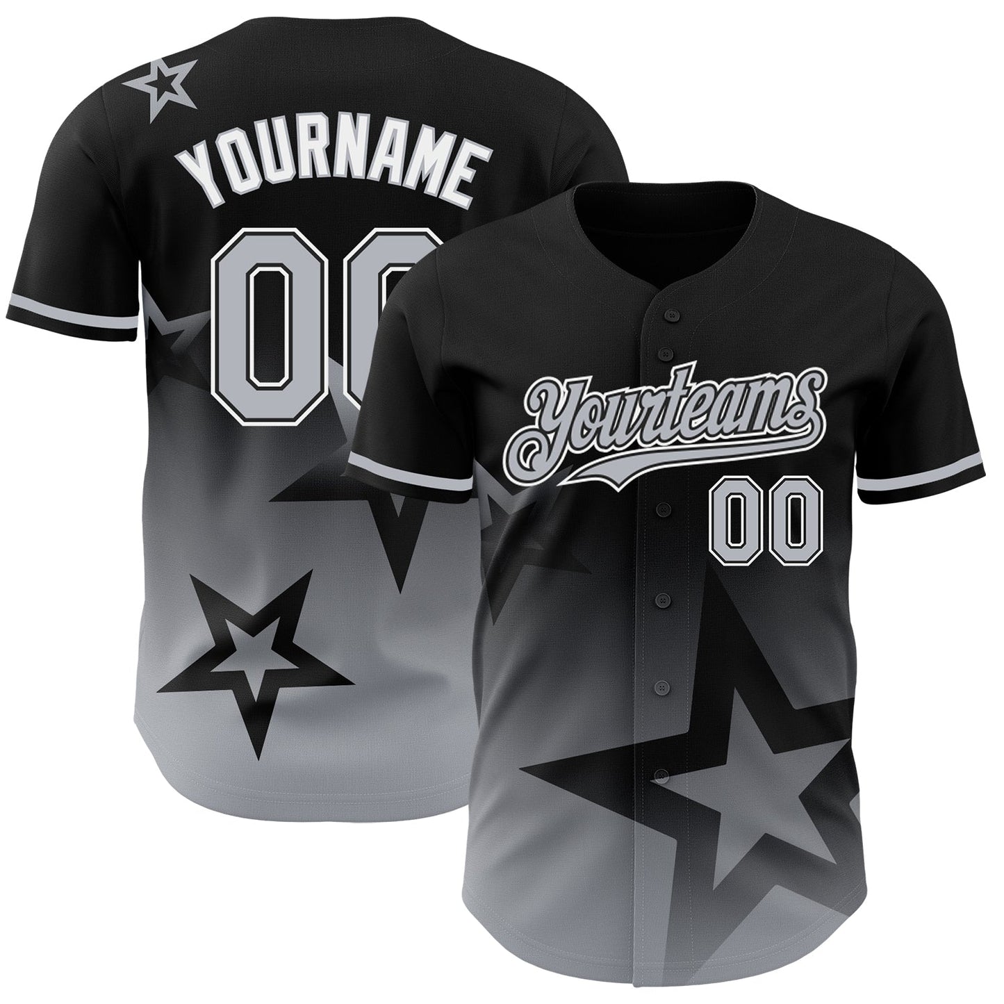 Custom Black Gray-White 3D Pattern Design Gradient Style Twinkle Star Authentic Baseball Jersey - Main View