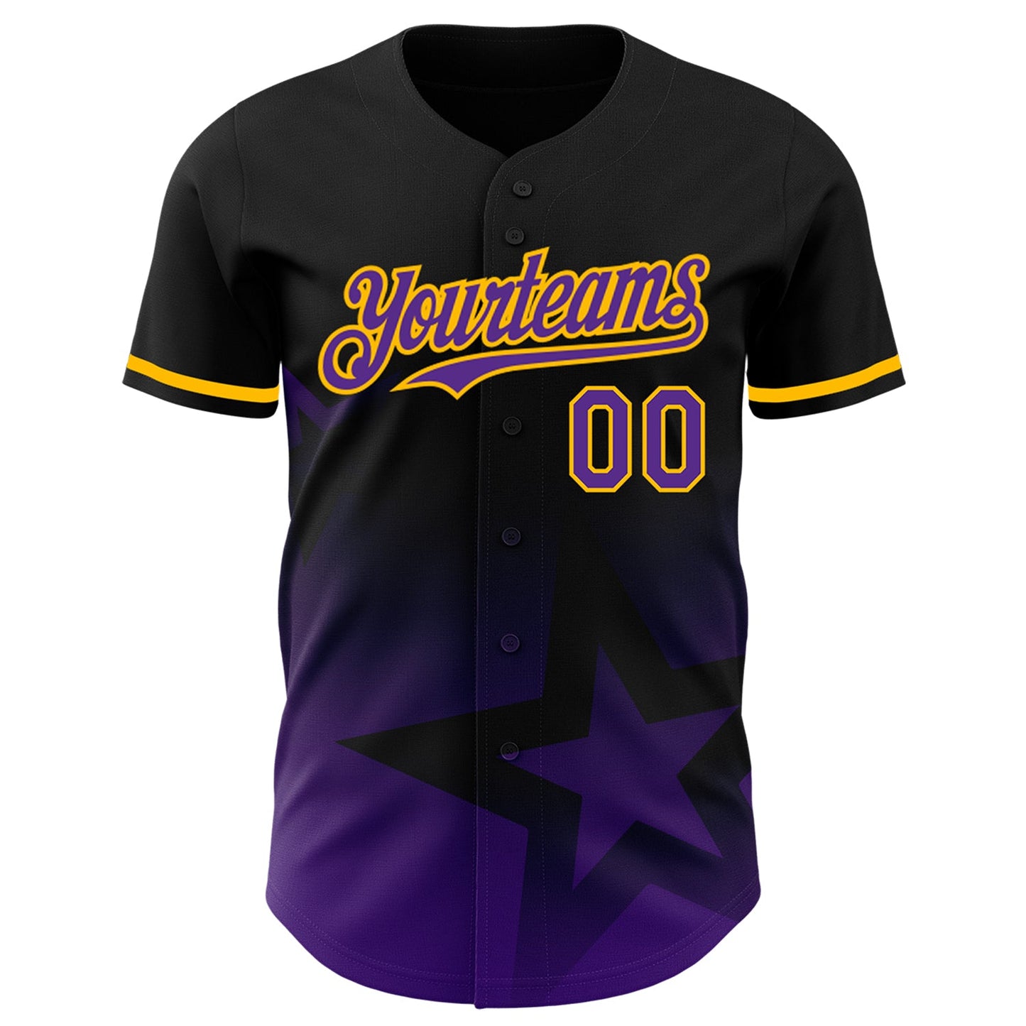 Custom Black Purple-Gold 3D Pattern Design Gradient Style Twinkle Star Authentic Baseball Jersey view 2