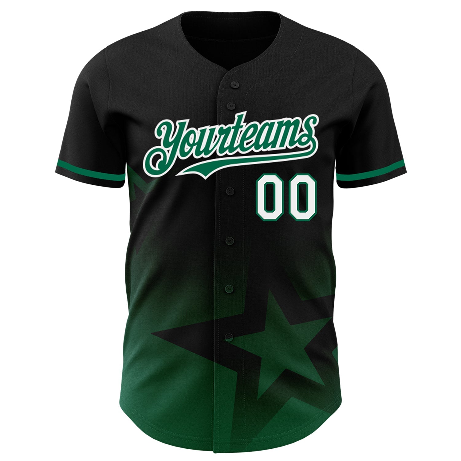 Custom Black Kelly Green-White 3D Pattern Design Gradient Style Twinkle Star Authentic Baseball Jersey view 2