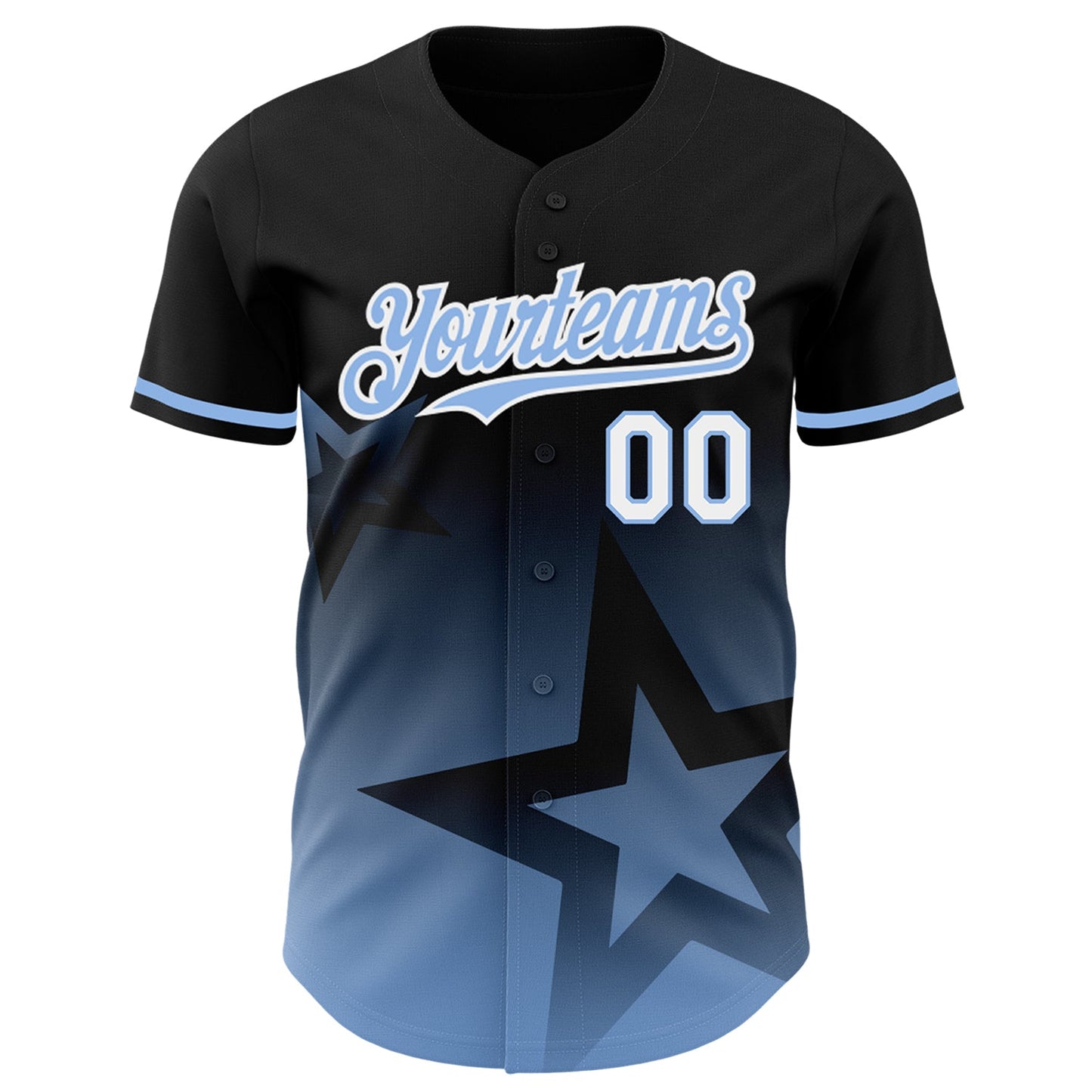 Custom Black Light Blue-White 3D Pattern Design Gradient Style Twinkle Star Authentic Baseball Jersey view 2