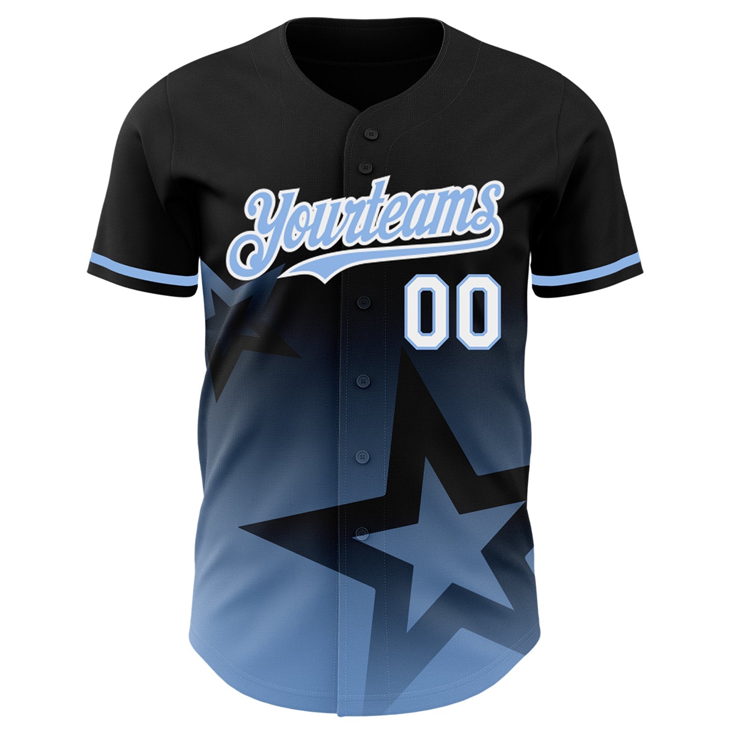 Custom Black Light Blue-White 3D Pattern Design Gradient Style Twinkle Star Authentic Baseball Jersey view 2