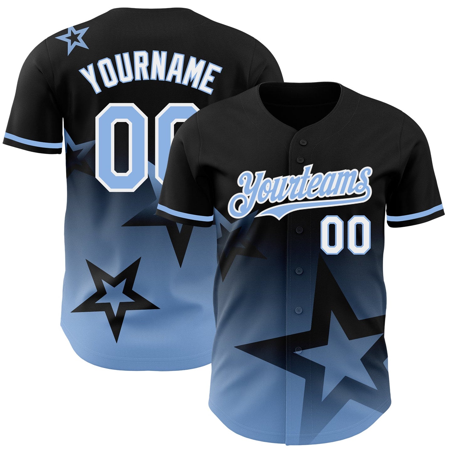 Custom Black Light Blue-White 3D Pattern Design Gradient Style Twinkle Star Authentic Baseball Jersey - Main View
