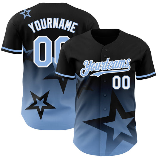 Custom Black Light Blue-White 3D Pattern Design Gradient Style Twinkle Star Authentic Baseball Jersey - Main View