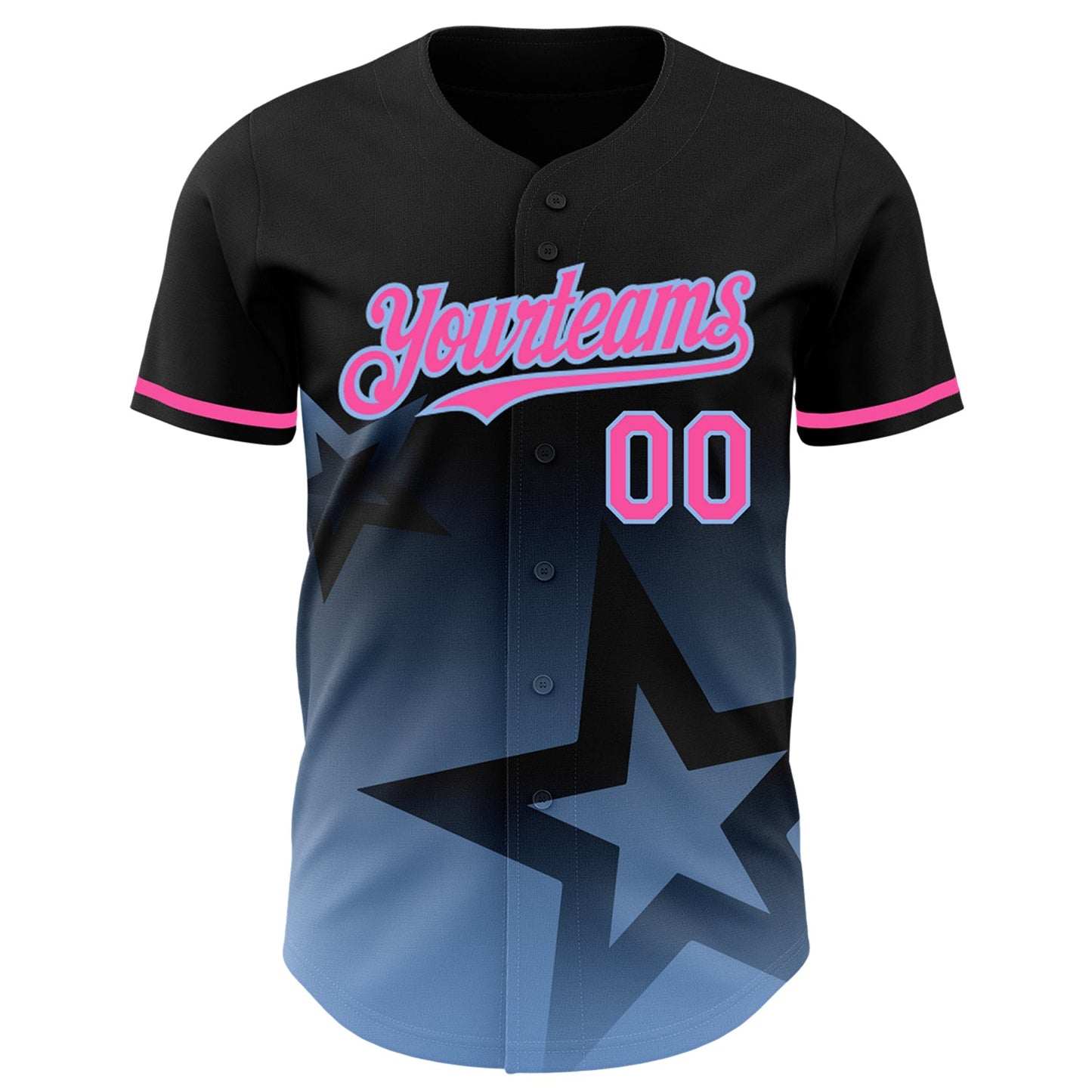 Custom Black Pink-Light Blue 3D Pattern Design Gradient Style Twinkle Star Authentic Baseball Jersey view 2