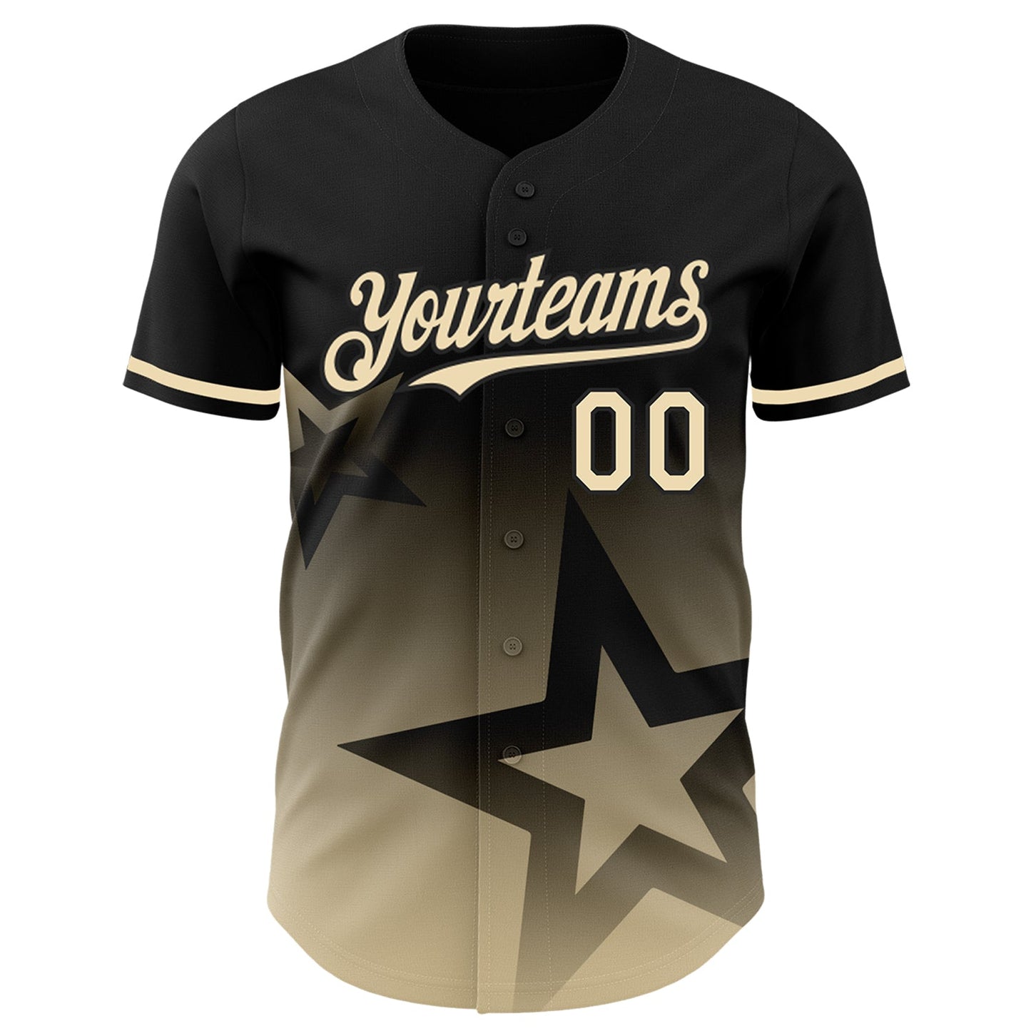 Custom Black Cream 3D Pattern Design Gradient Style Twinkle Star Authentic Baseball Jersey view 3