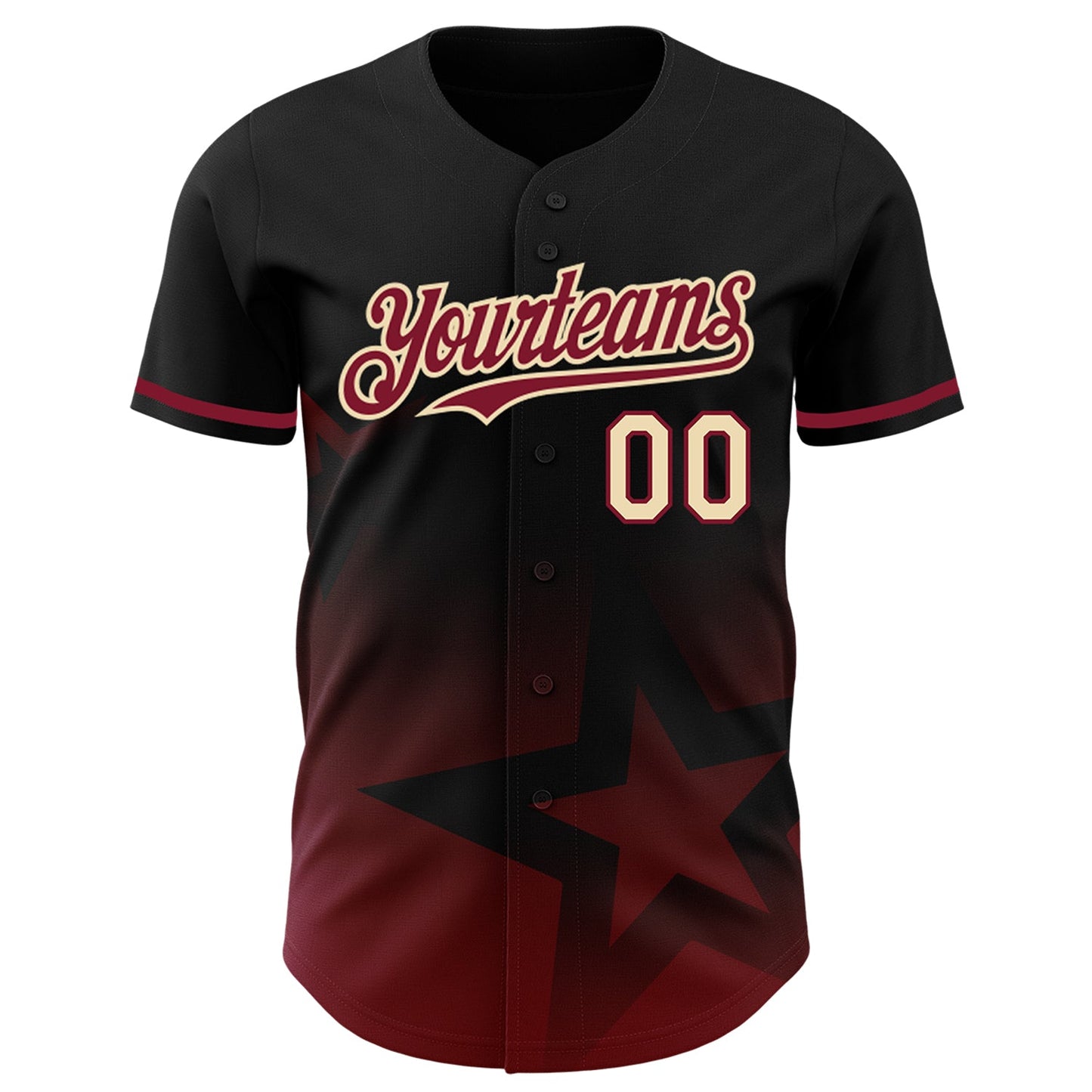 Custom Black Crimson-Cream 3D Pattern Design Gradient Style Twinkle Star Authentic Baseball Jersey view 2