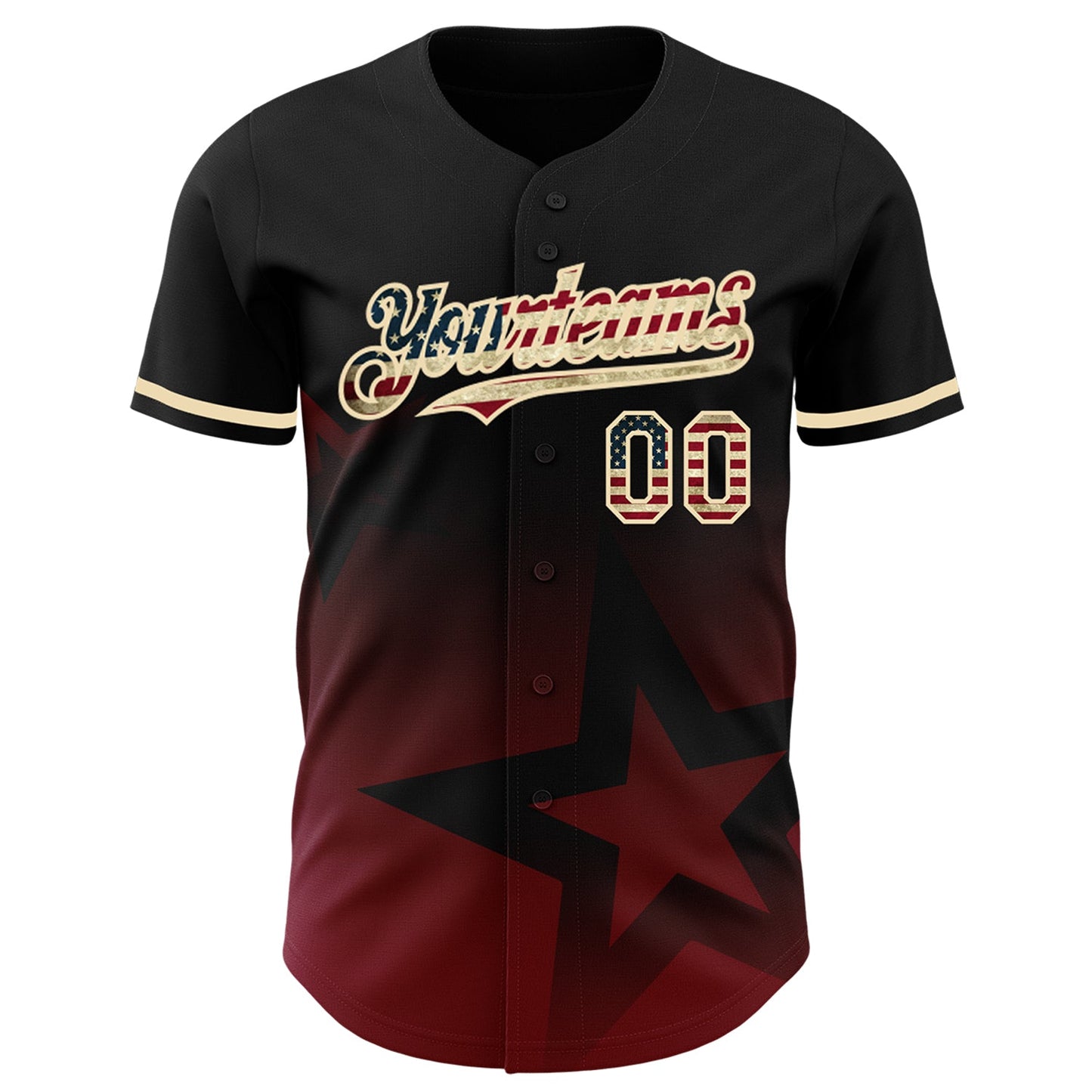 Custom Black Vintage USA Flag Red-Cream 3D Pattern Design Gradient Style Twinkle Star Authentic Baseball Jersey view 2