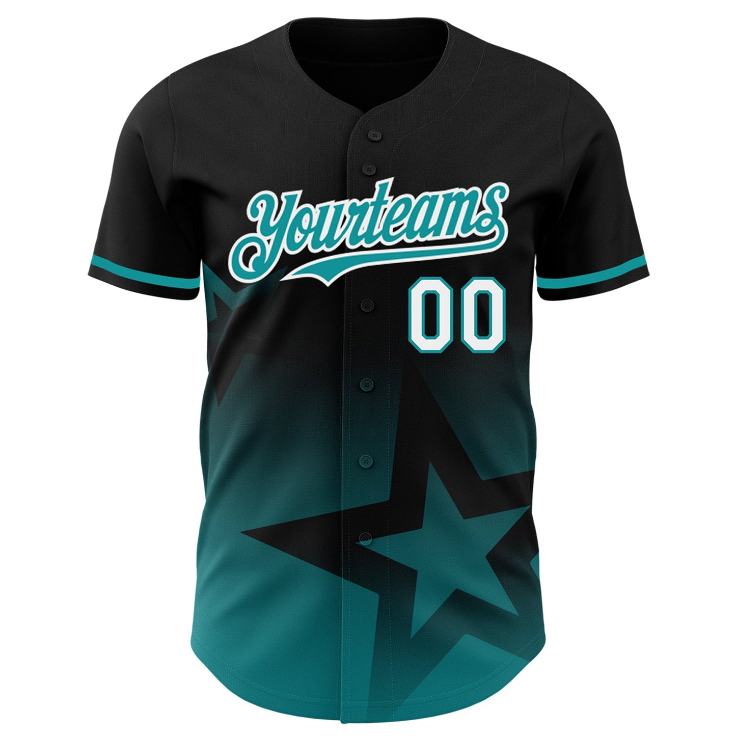 Custom Black Teal-White 3D Pattern Design Gradient Style Twinkle Star Authentic Baseball Jersey view 2