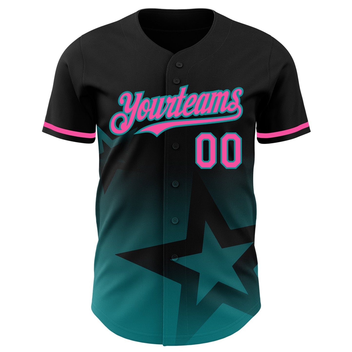 Custom Black Pink-Teal 3D Pattern Design Gradient Style Twinkle Star Authentic Baseball Jersey view 2
