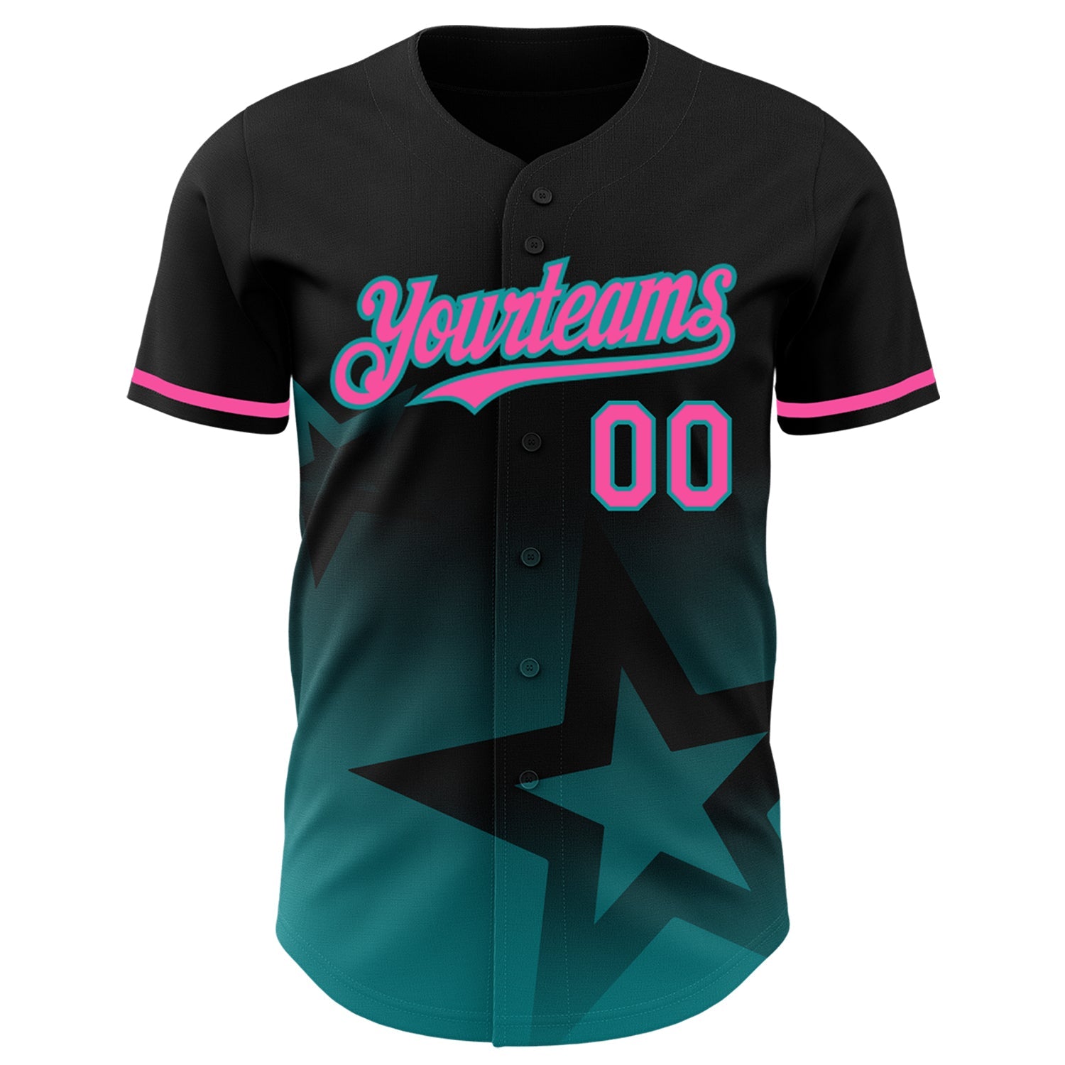 Custom Black Pink-Teal 3D Pattern Design Gradient Style Twinkle Star Authentic Baseball Jersey view 2