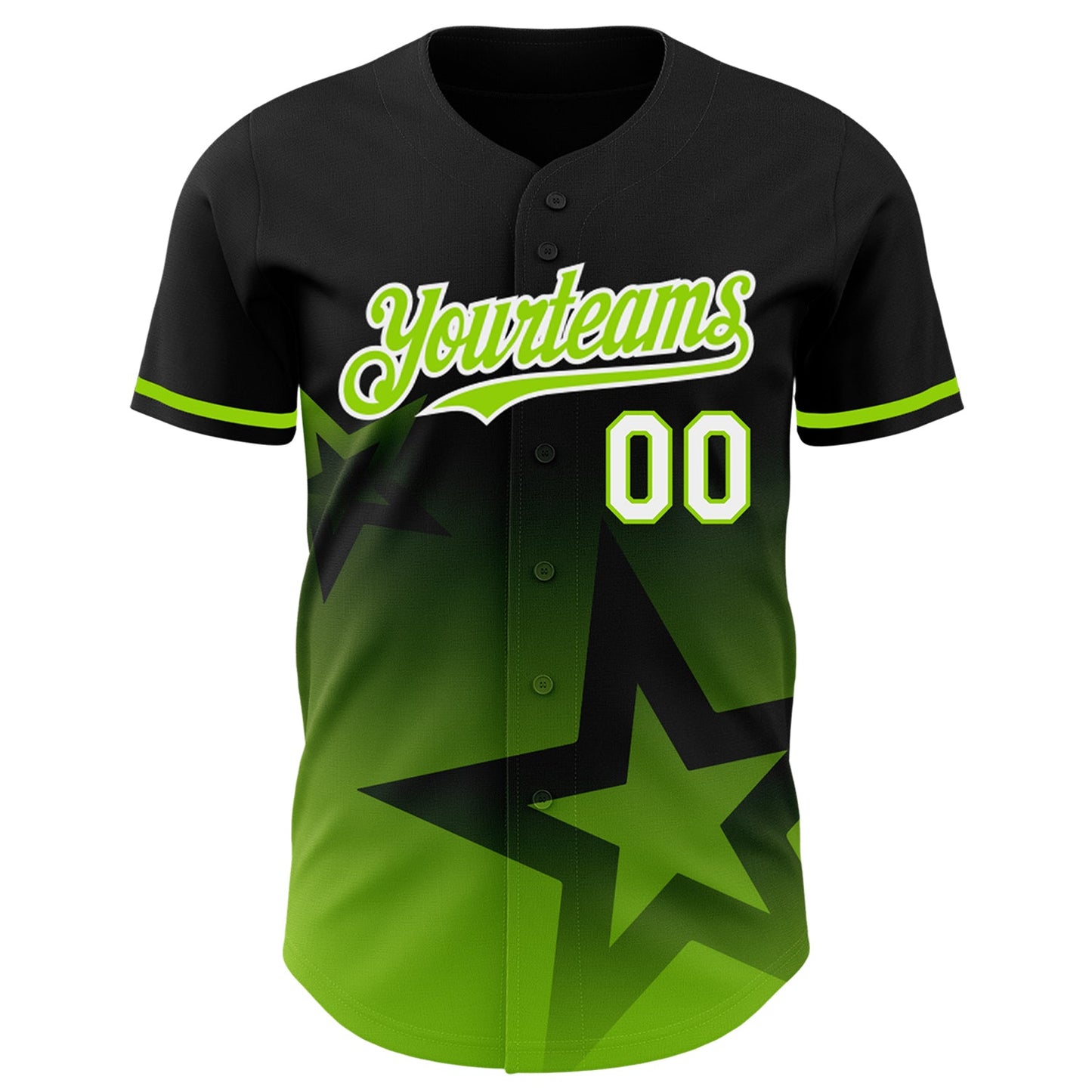 Custom Black Neon Green-White 3D Pattern Design Gradient Style Twinkle Star Authentic Baseball Jersey view 2