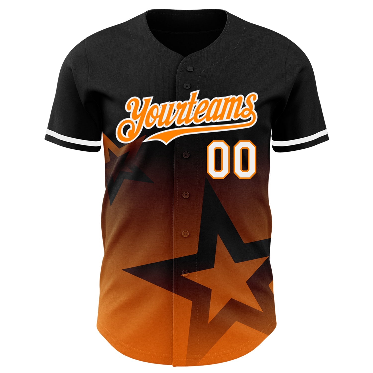 Custom Black Bay Orange-White 3D Pattern Design Gradient Style Twinkle Star Authentic Baseball Jersey view 2