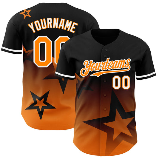 Custom Black Bay Orange-White 3D Pattern Design Gradient Style Twinkle Star Authentic Baseball Jersey - Main View