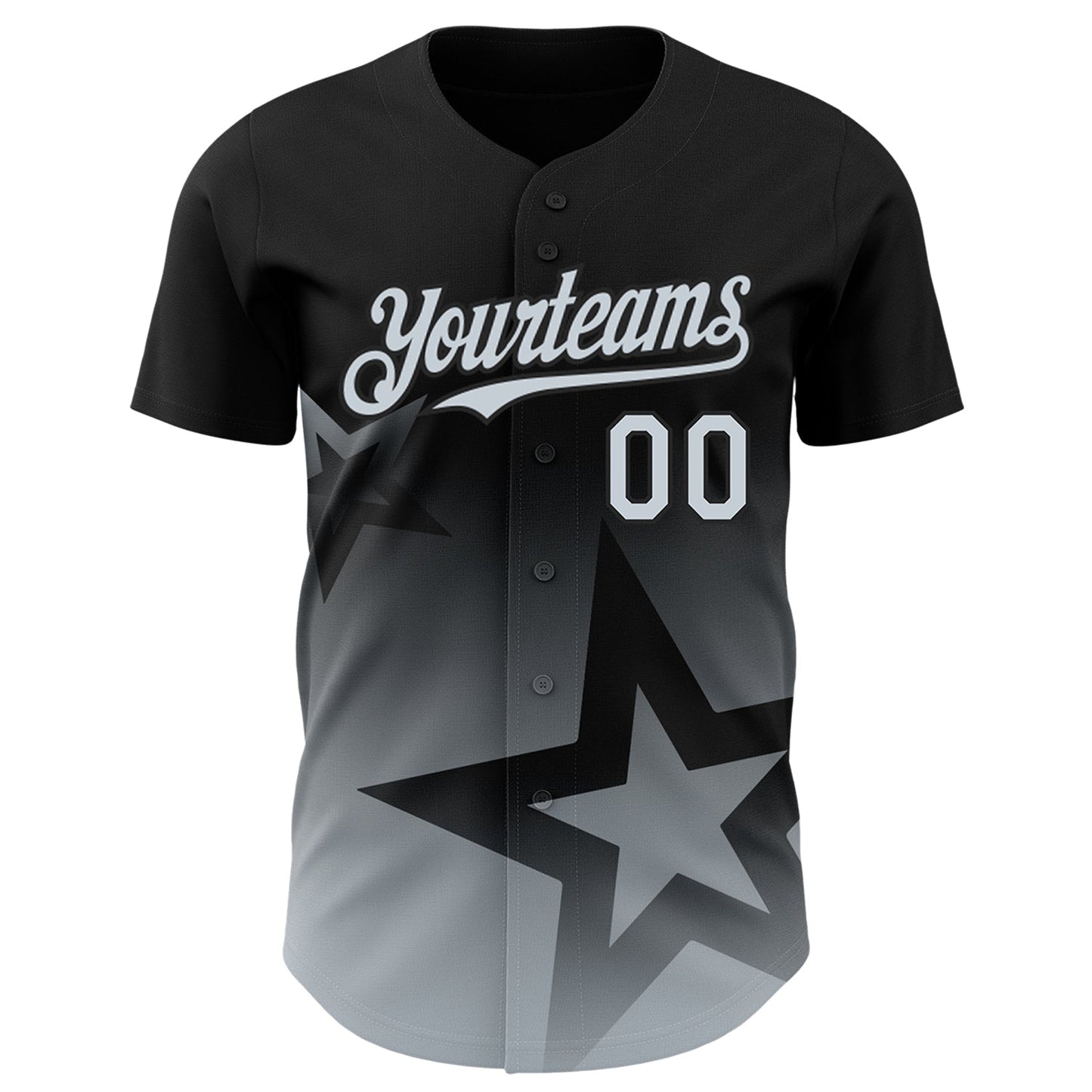 Custom Black Silver 3D Pattern Design Gradient Style Twinkle Star Authentic Baseball Jersey view 2