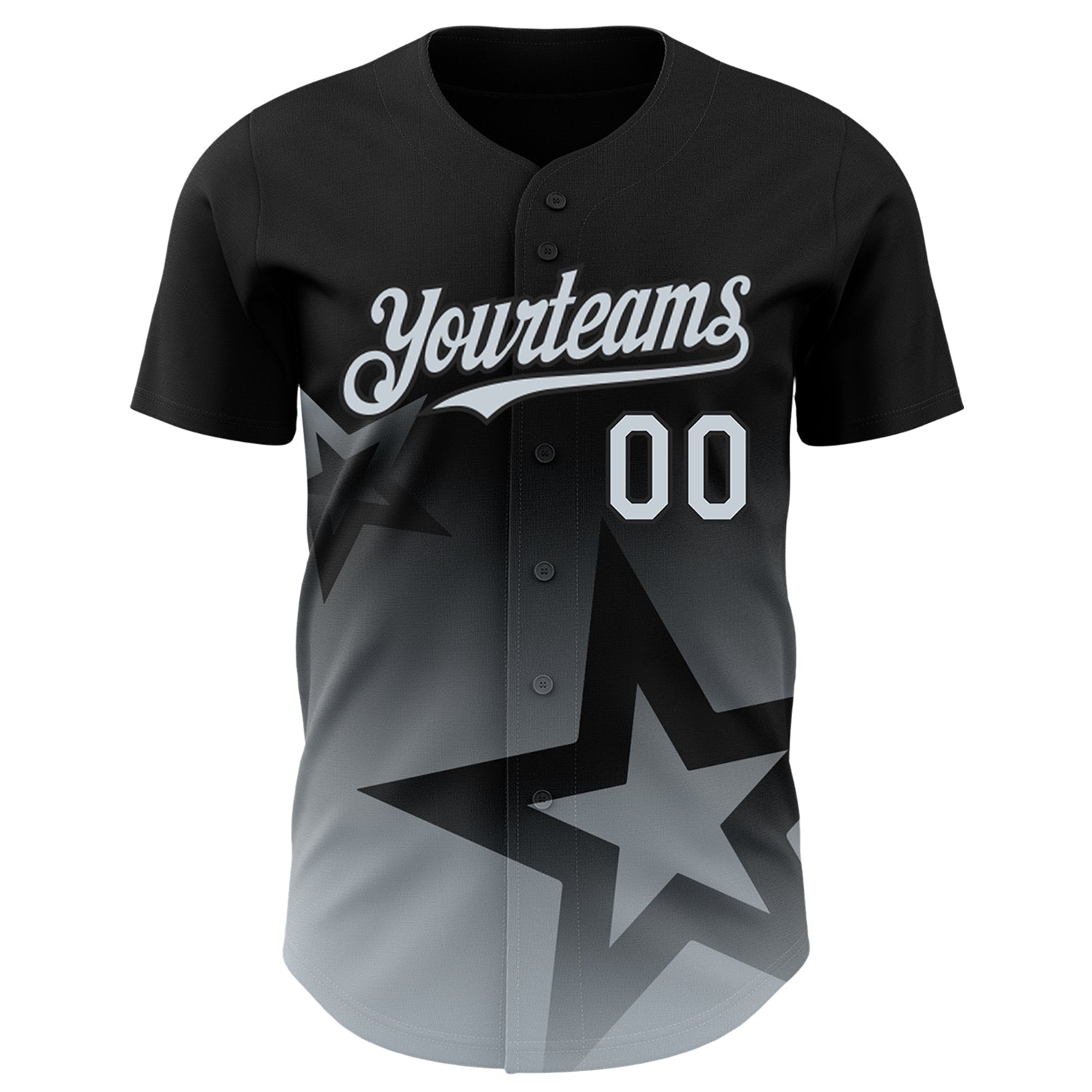 Custom Black Silver 3D Pattern Design Gradient Style Twinkle Star Authentic Baseball Jersey view 2