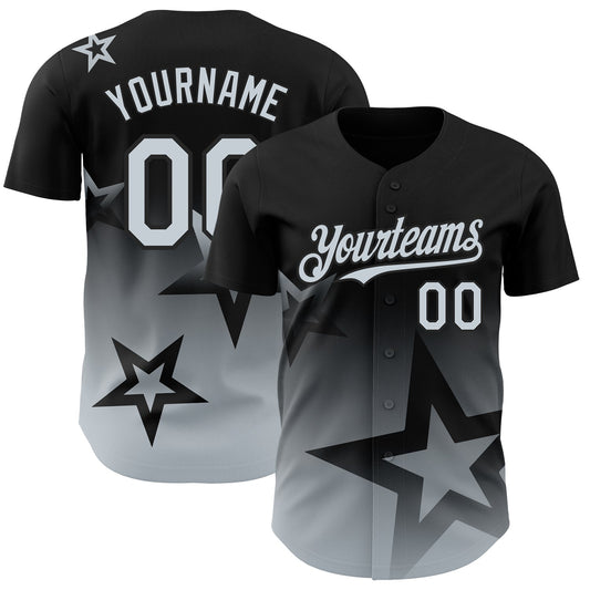 Custom Black Silver 3D Pattern Design Gradient Style Twinkle Star Authentic Baseball Jersey - Main View