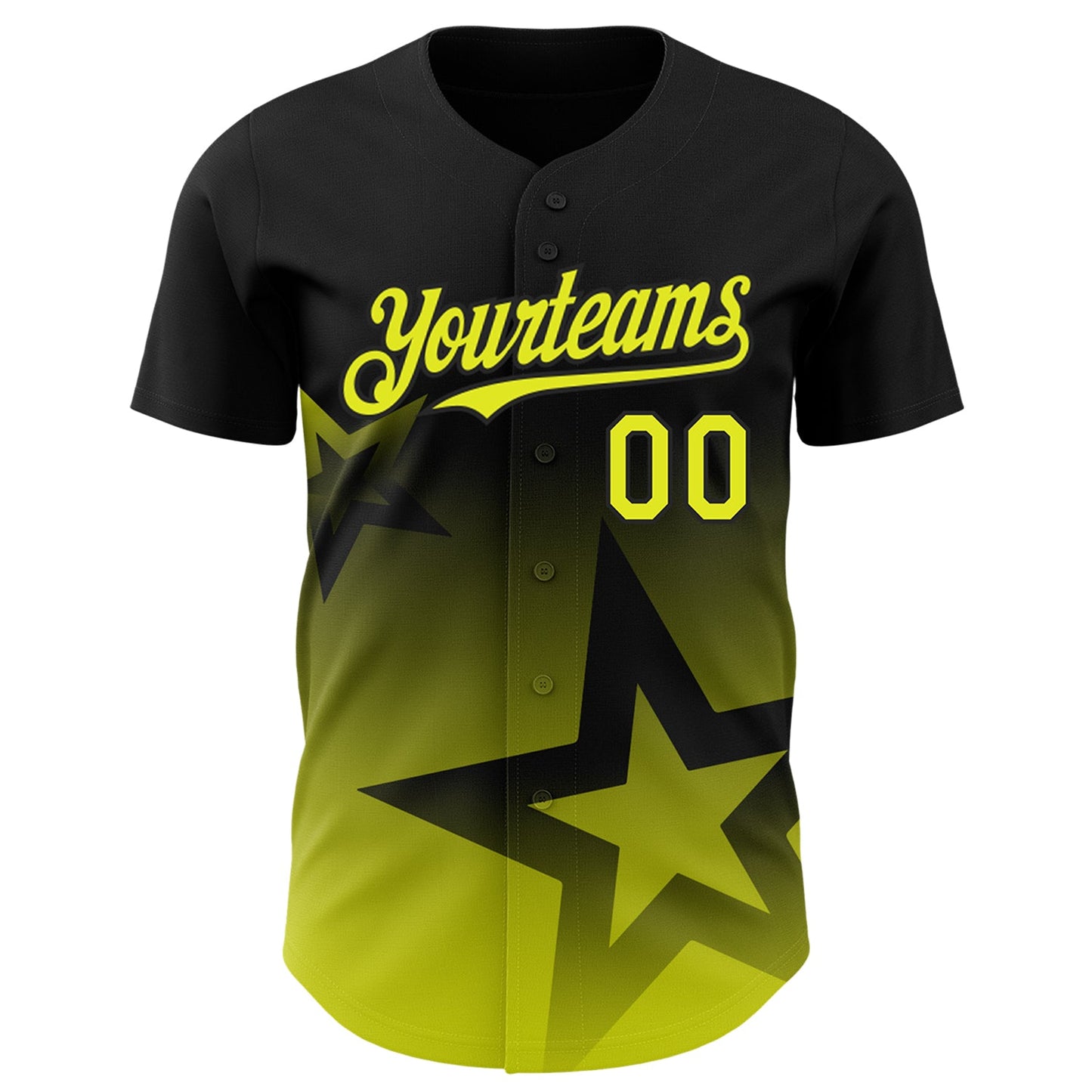 Custom Black Neon Yellow 3D Pattern Design Gradient Style Twinkle Star Authentic Baseball Jersey view 2