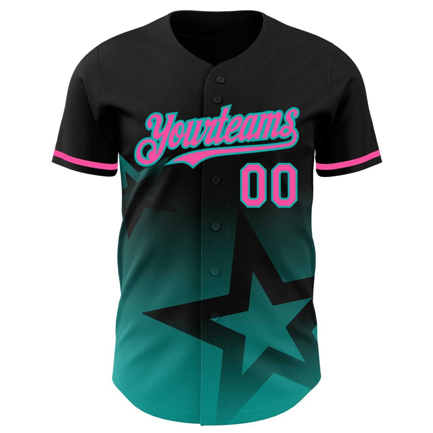 Custom Black Pink-Aqua 3D Pattern Design Gradient Style Twinkle Star Authentic Baseball Jersey view 2