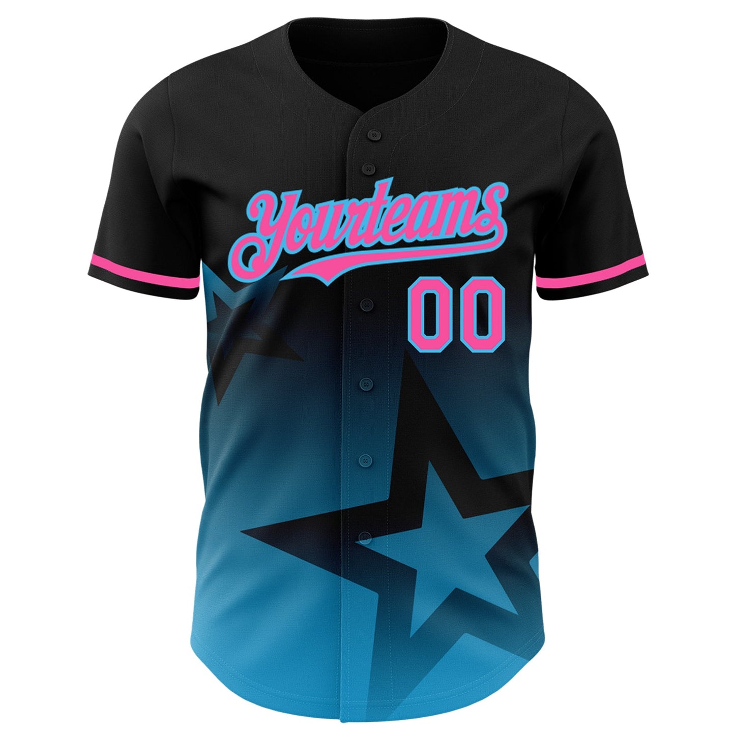 Custom Black Pink-Sky Blue 3D Pattern Design Gradient Style Twinkle Star Authentic Baseball Jersey view 3