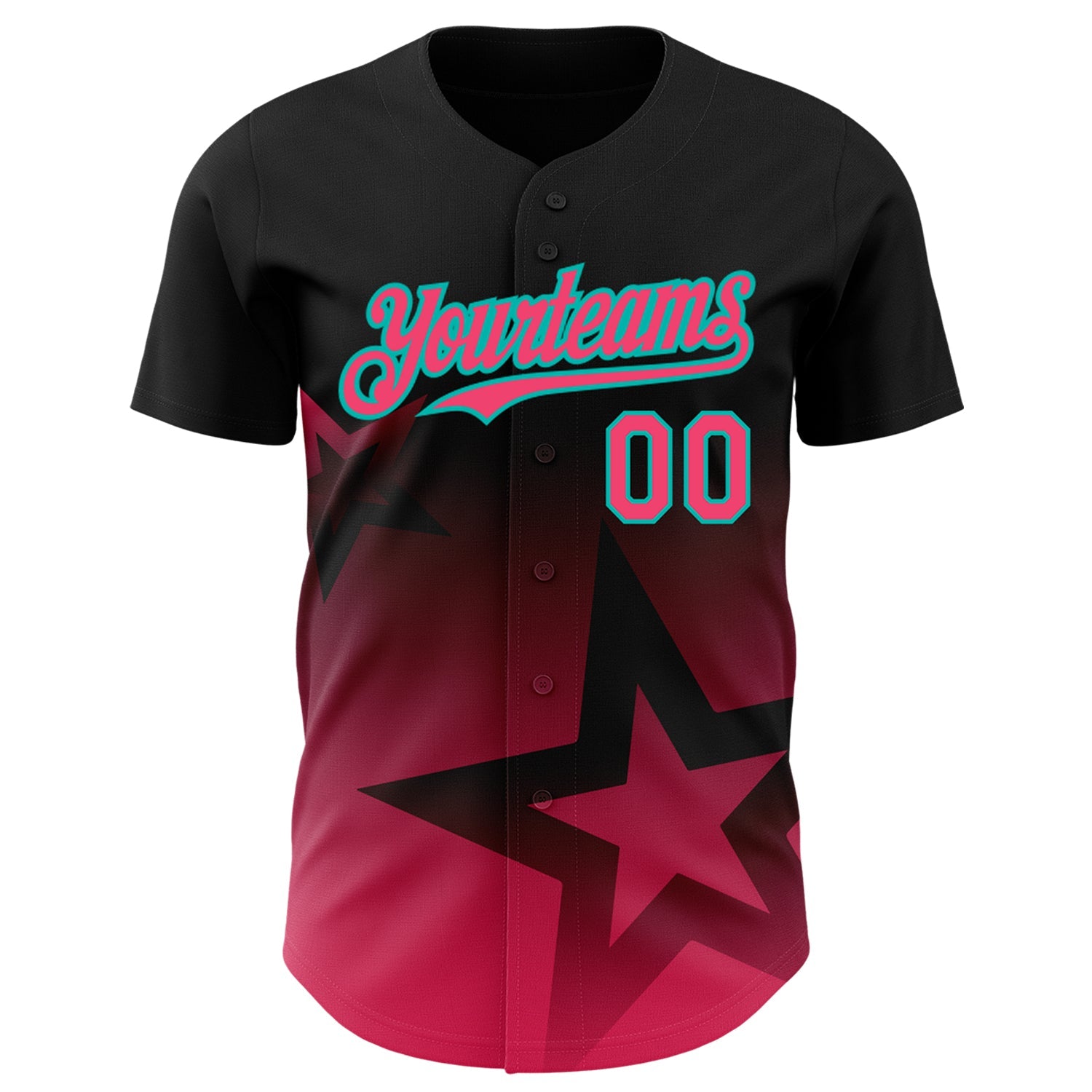 Custom Black Neon Pink-Aqua 3D Pattern Design Gradient Style Twinkle Star Authentic Baseball Jersey view 3