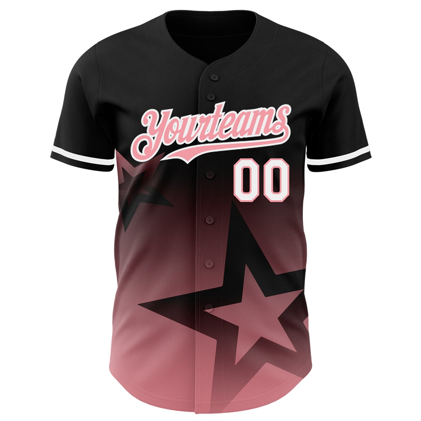 Custom Black Medium Pink-White 3D Pattern Design Gradient Style Twinkle Star Authentic Baseball Jersey view 3
