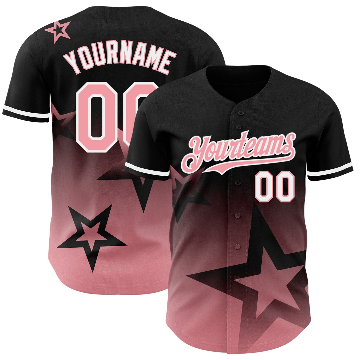 Custom Black Medium Pink-White 3D Pattern Design Gradient Style Twinkle Star Authentic Baseball Jersey - Main View