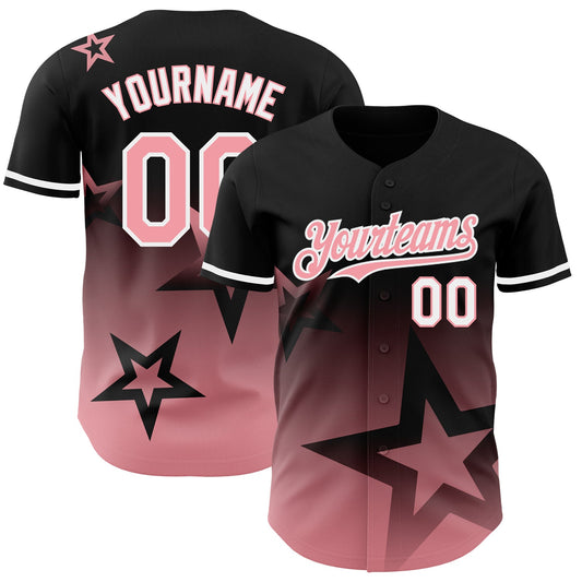 Custom Black Medium Pink-White 3D Pattern Design Gradient Style Twinkle Star Authentic Baseball Jersey - Main View