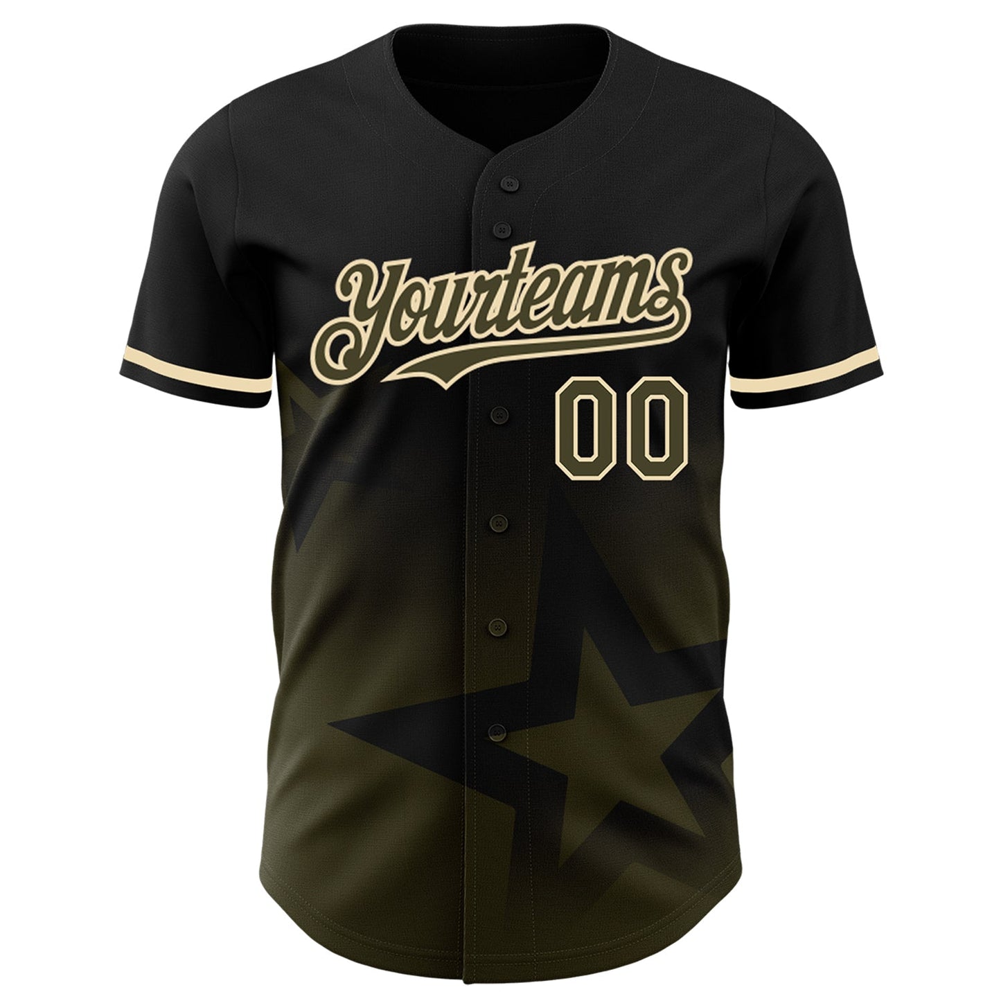 Custom Black Olive-Cream 3D Pattern Design Gradient Style Twinkle Star Authentic Baseball Jersey view 2