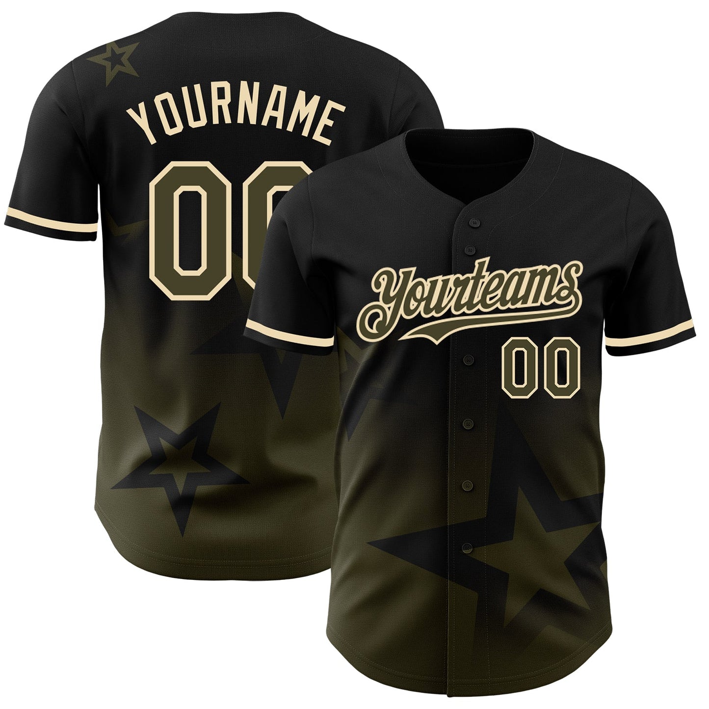 Custom Black Olive-Cream 3D Pattern Design Gradient Style Twinkle Star Authentic Baseball Jersey - Main View