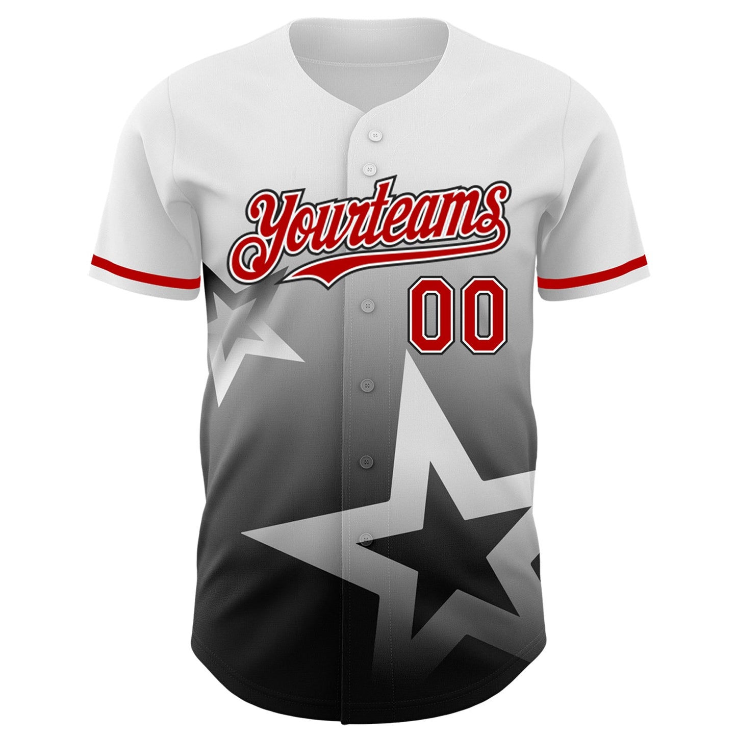 Custom White Red-Black 3D Pattern Design Gradient Style Twinkle Star Authentic Baseball Jersey view 2