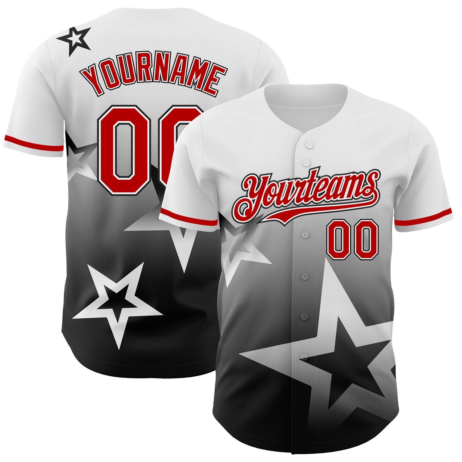 Custom White Red-Black 3D Pattern Design Gradient Style Twinkle Star Authentic Baseball Jersey - Main View