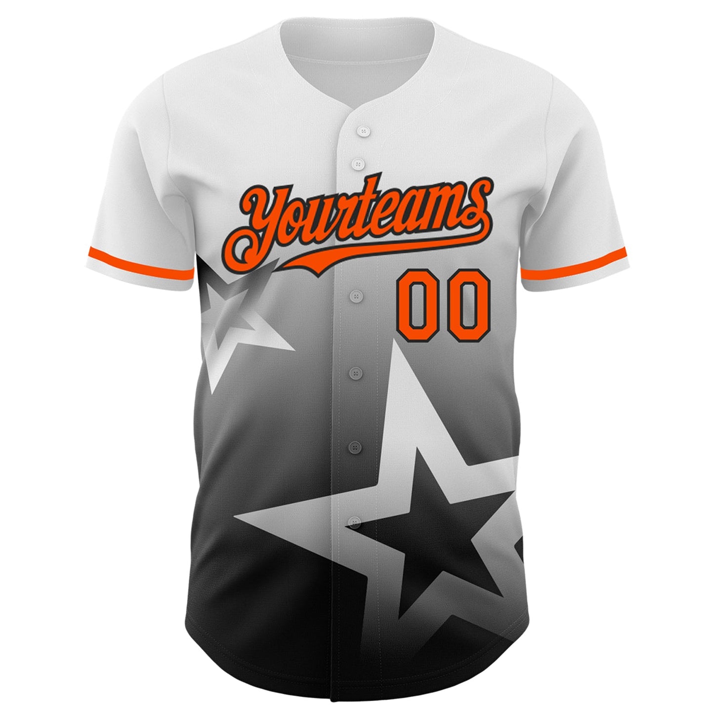 Custom White Orange-Black 3D Pattern Design Gradient Style Twinkle Star Authentic Baseball Jersey view 2