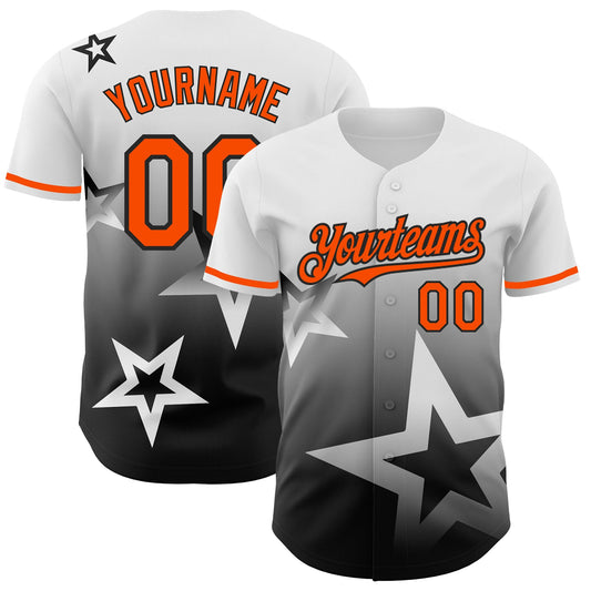 Custom White Orange-Black 3D Pattern Design Gradient Style Twinkle Star Authentic Baseball Jersey - Main View