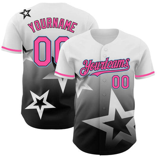 Custom White Pink Black-Light Blue 3D Pattern Design Gradient Style Twinkle Star Authentic Baseball Jersey - Main View