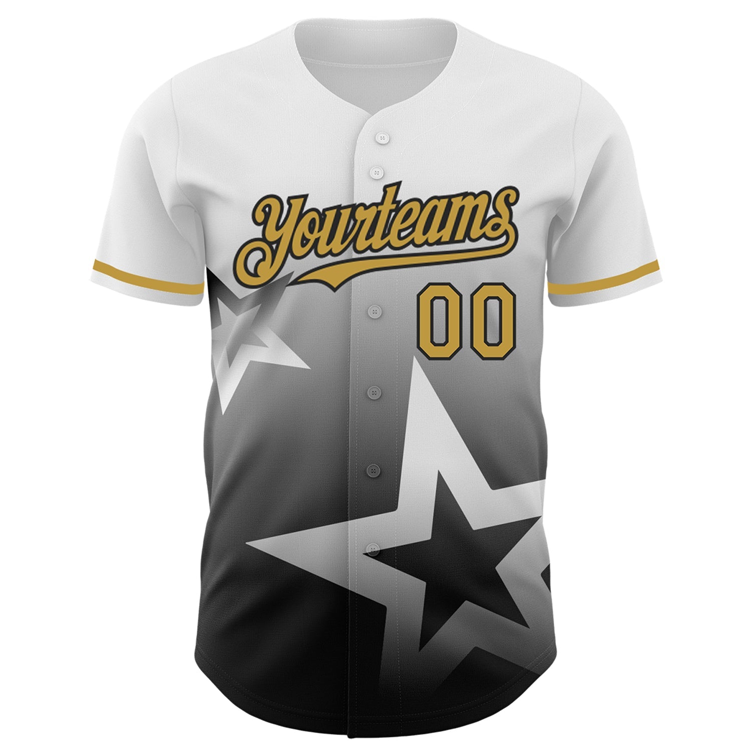 Custom White Old Gold-Black 3D Pattern Design Gradient Style Twinkle Star Authentic Baseball Jersey view 2