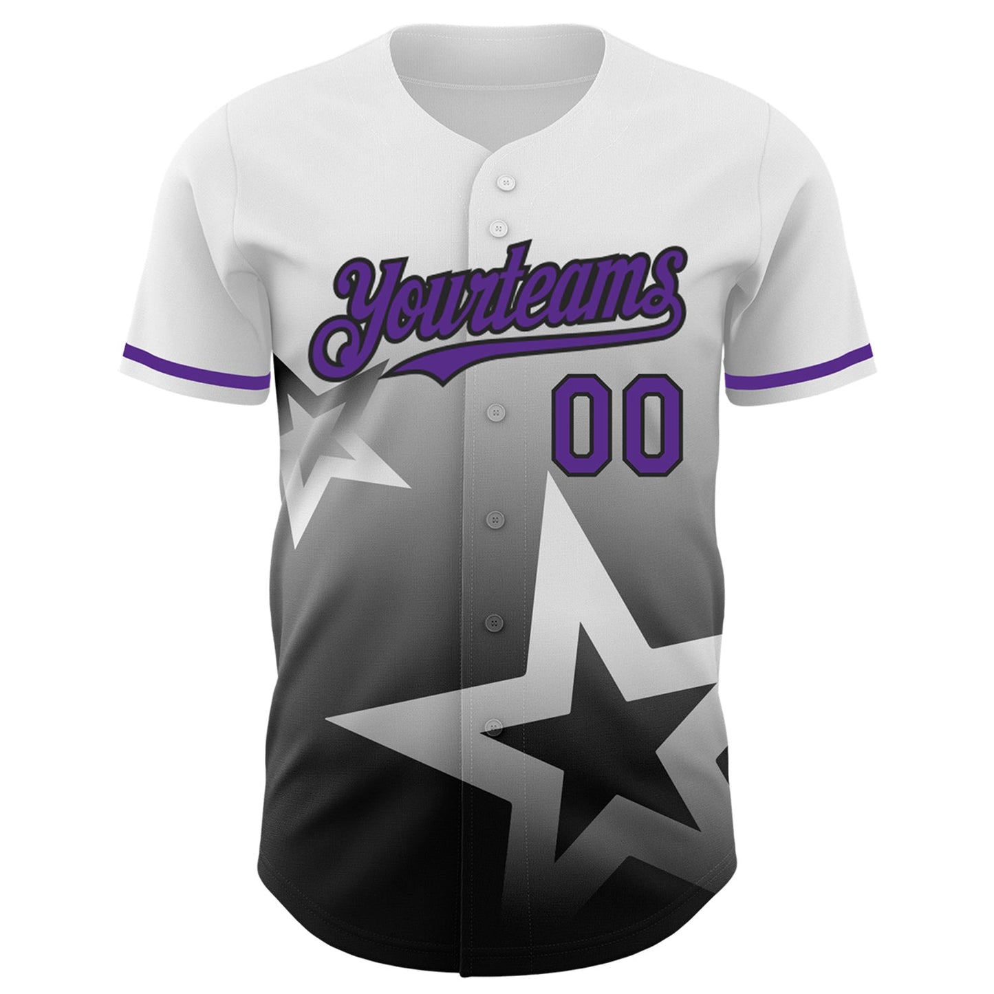 Custom White Purple-Black 3D Pattern Design Gradient Style Twinkle Star Authentic Baseball Jersey view 2