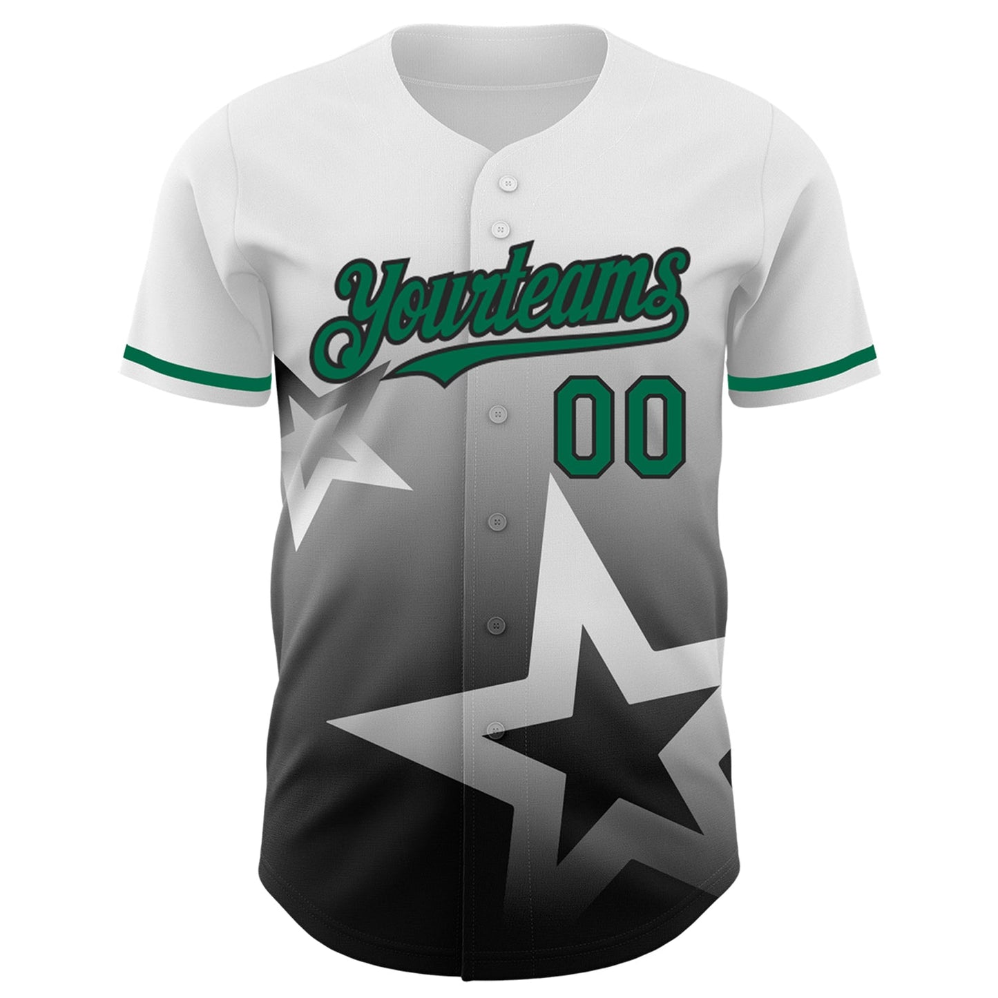 Custom White Kelly Green-Black 3D Pattern Design Gradient Style Twinkle Star Authentic Baseball Jersey view 2