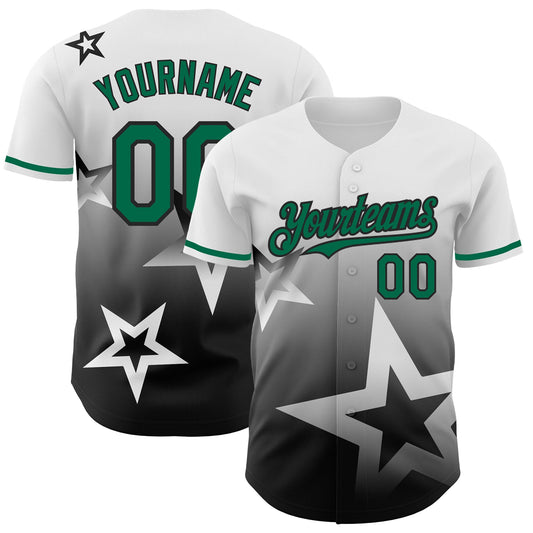 Custom White Kelly Green-Black 3D Pattern Design Gradient Style Twinkle Star Authentic Baseball Jersey - Main View