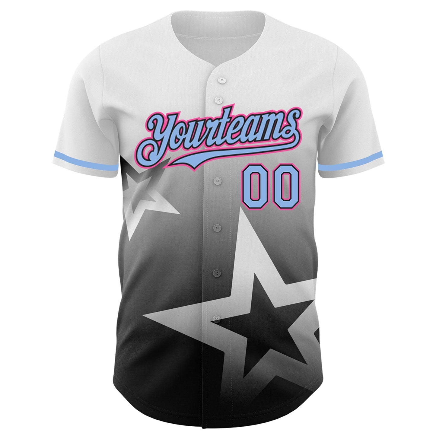 Custom White Light Blue Black-Pink 3D Pattern Design Gradient Style Twinkle Star Authentic Baseball Jersey view 2