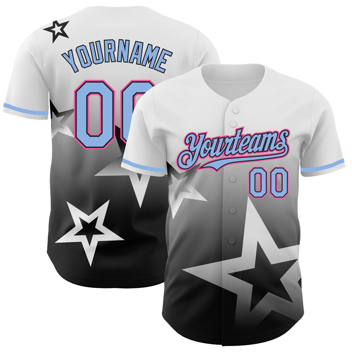 Custom White Light Blue Black-Pink 3D Pattern Design Gradient Style Twinkle Star Authentic Baseball Jersey - Main View