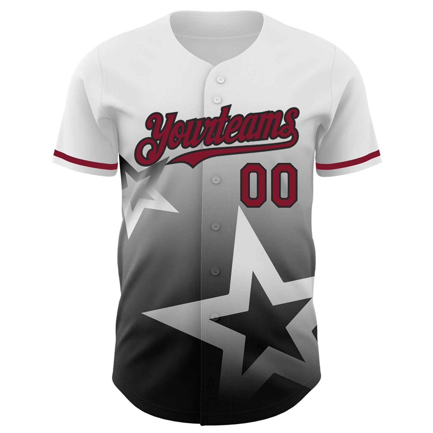 Custom White Crimson-Black 3D Pattern Design Gradient Style Twinkle Star Authentic Baseball Jersey view 2
