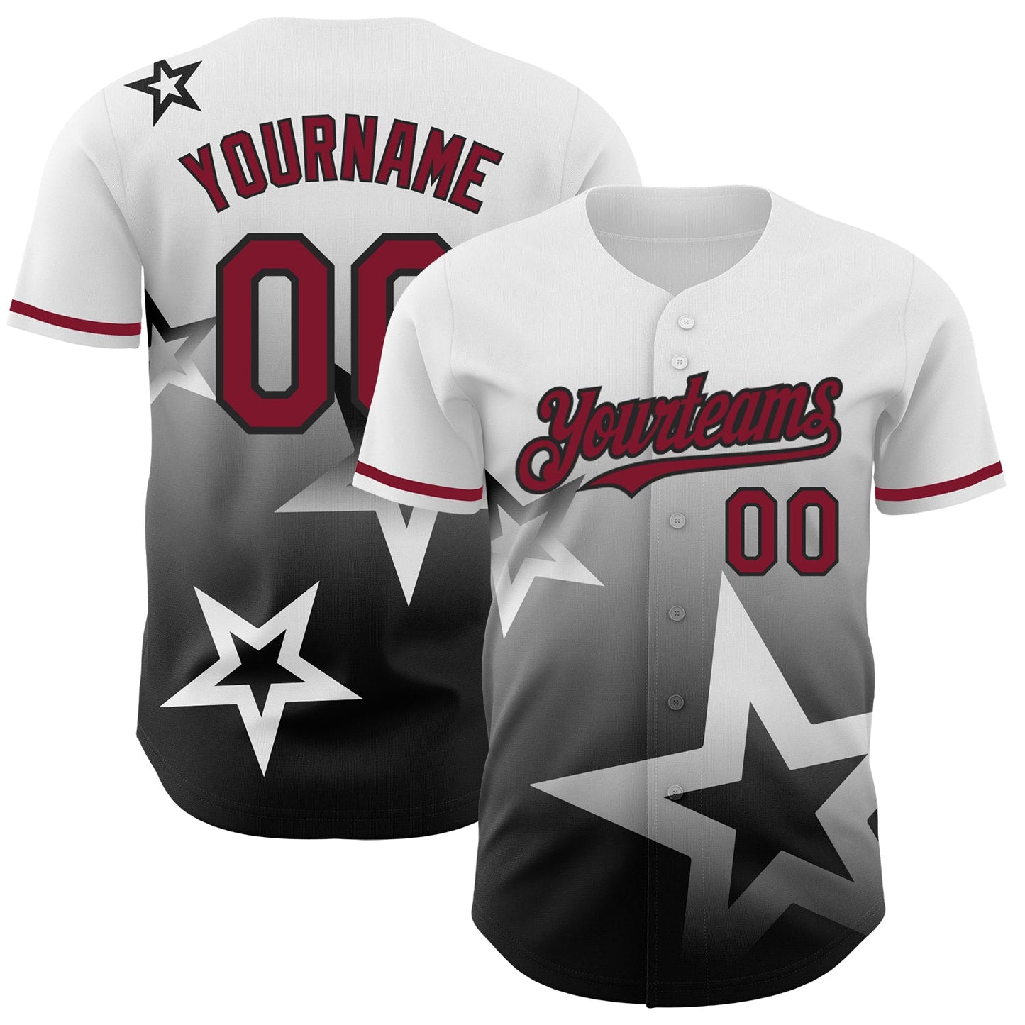 Custom White Crimson-Black 3D Pattern Design Gradient Style Twinkle Star Authentic Baseball Jersey - Main View
