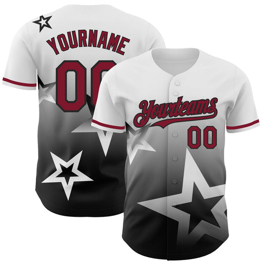 Custom White Crimson-Black 3D Pattern Design Gradient Style Twinkle Star Authentic Baseball Jersey - Main View