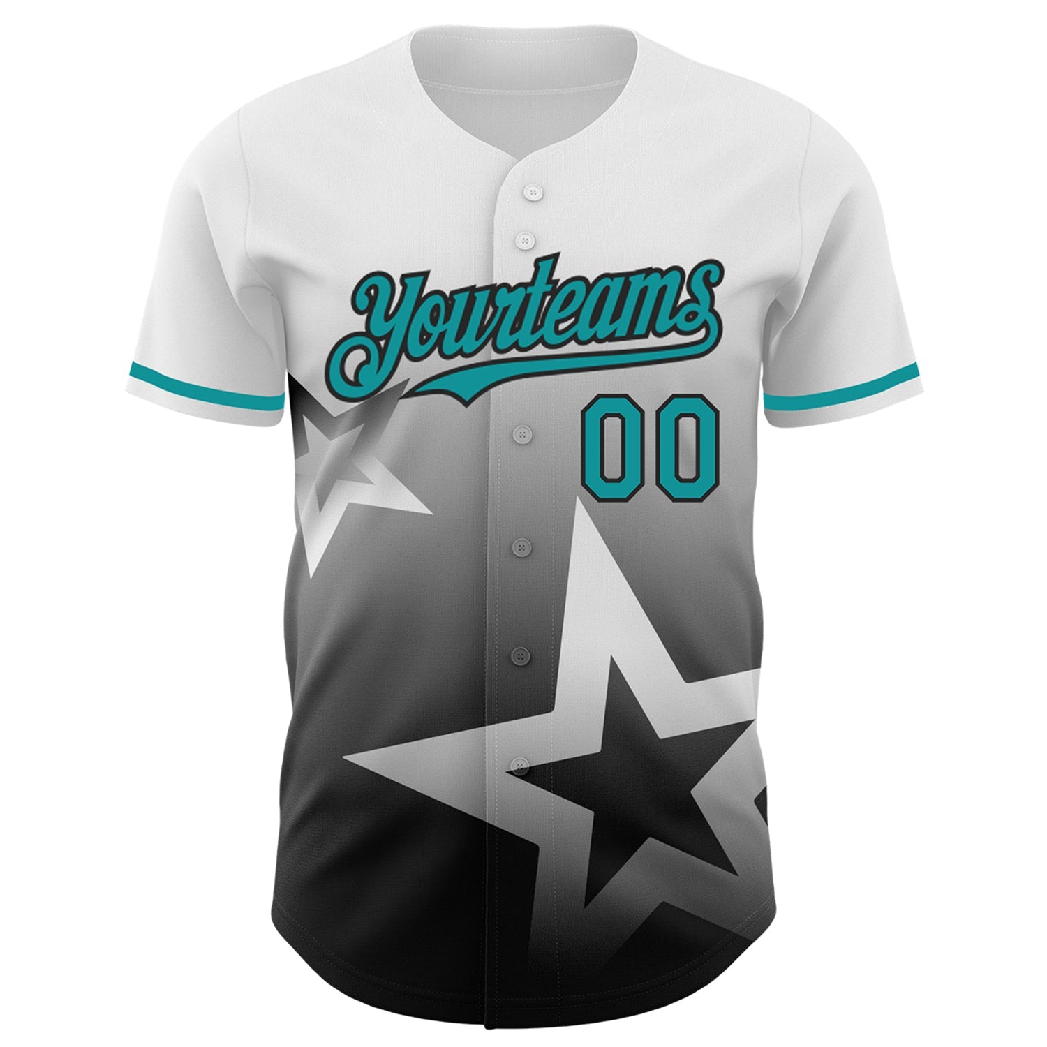 Custom White Teal-Black 3D Pattern Design Gradient Style Twinkle Star Authentic Baseball Jersey view 2