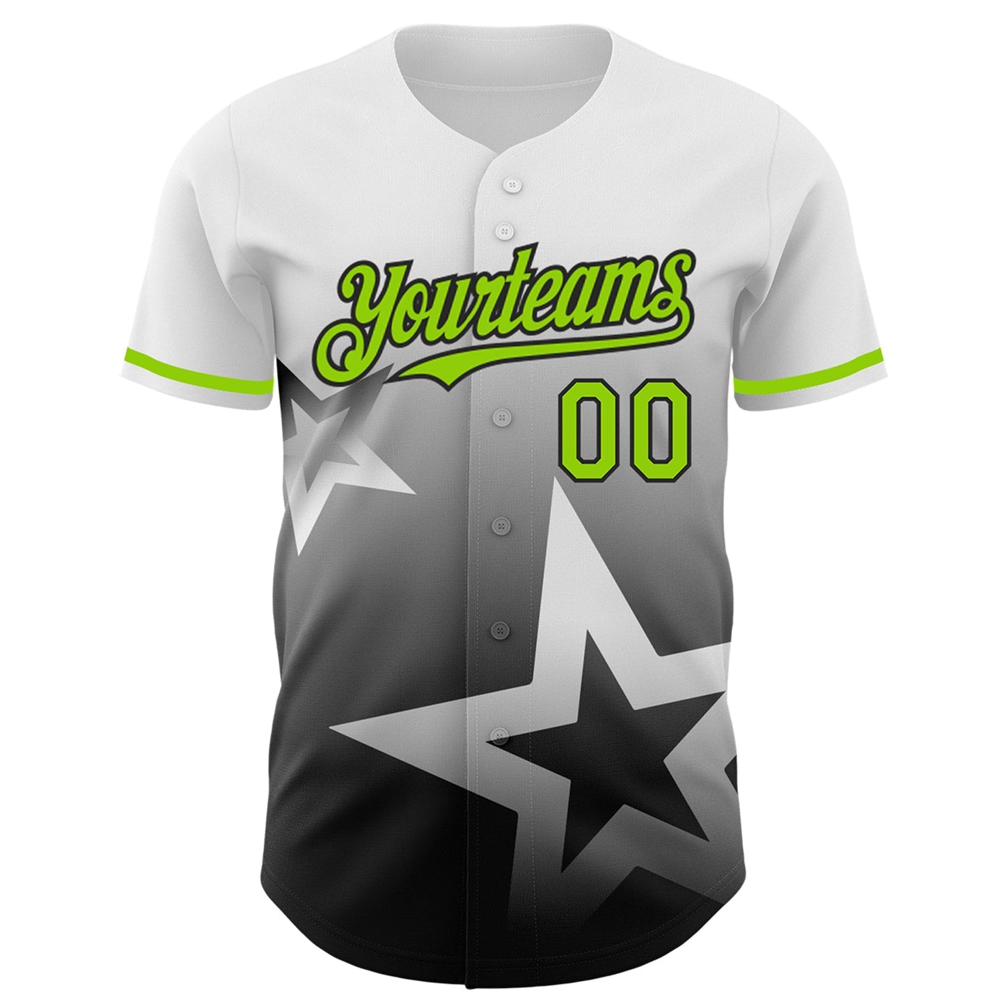 Custom White Neon Green-Black 3D Pattern Design Gradient Style Twinkle Star Authentic Baseball Jersey view 2