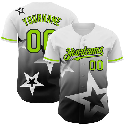 Custom White Neon Green-Black 3D Pattern Design Gradient Style Twinkle Star Authentic Baseball Jersey - Main View